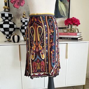 Etro Milano Wool Paisley Print A-Line Skirt Tulle Hem Italy Size 38